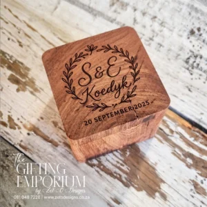 Kiaat ring box South Africa handmade square wooden design