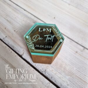 Wood and acrylic ring box hexagon handmade design