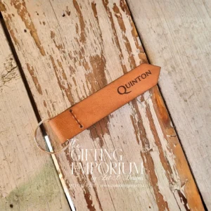 Genuine leather keyring personalised engraving detail