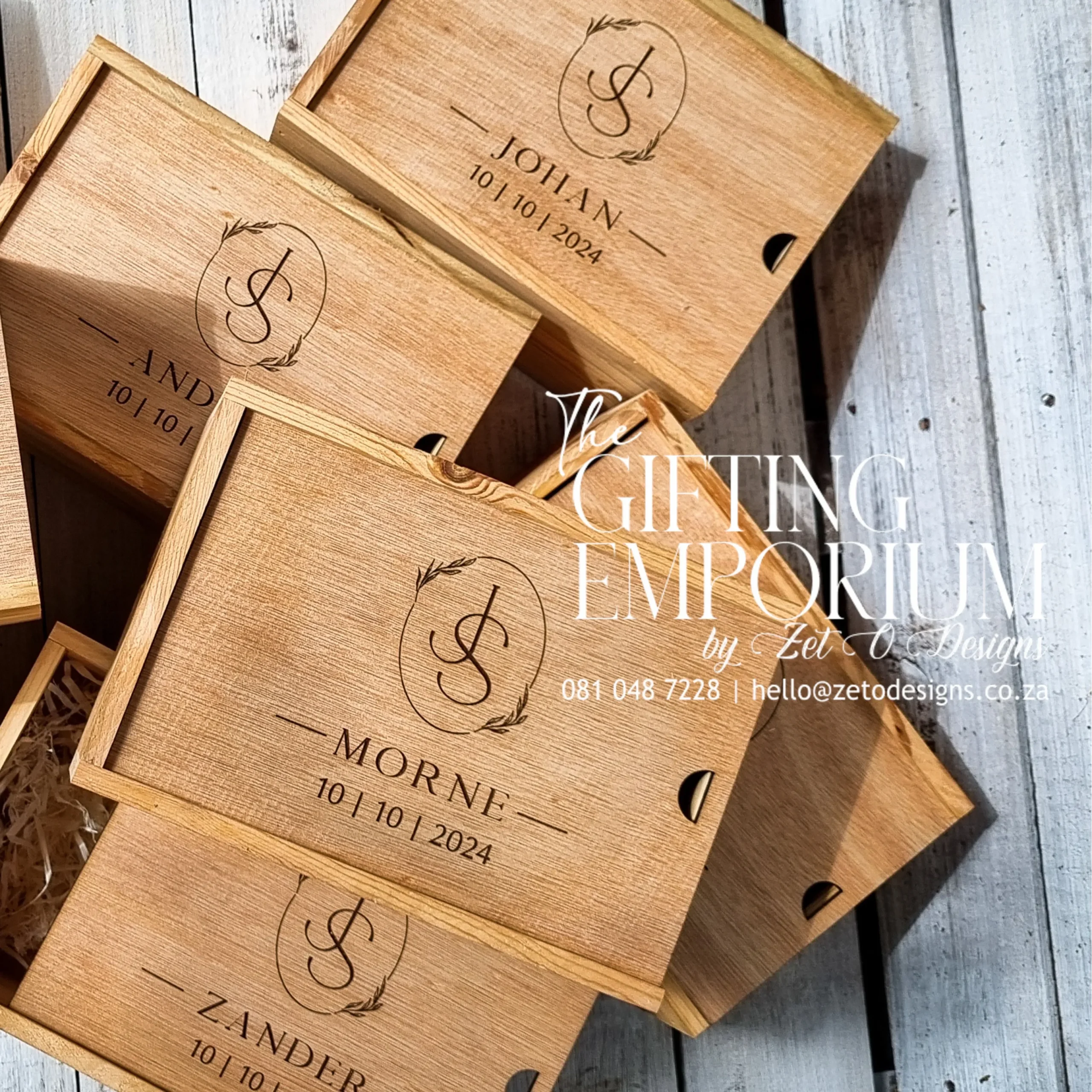 Premium wooden gift box flat lay display