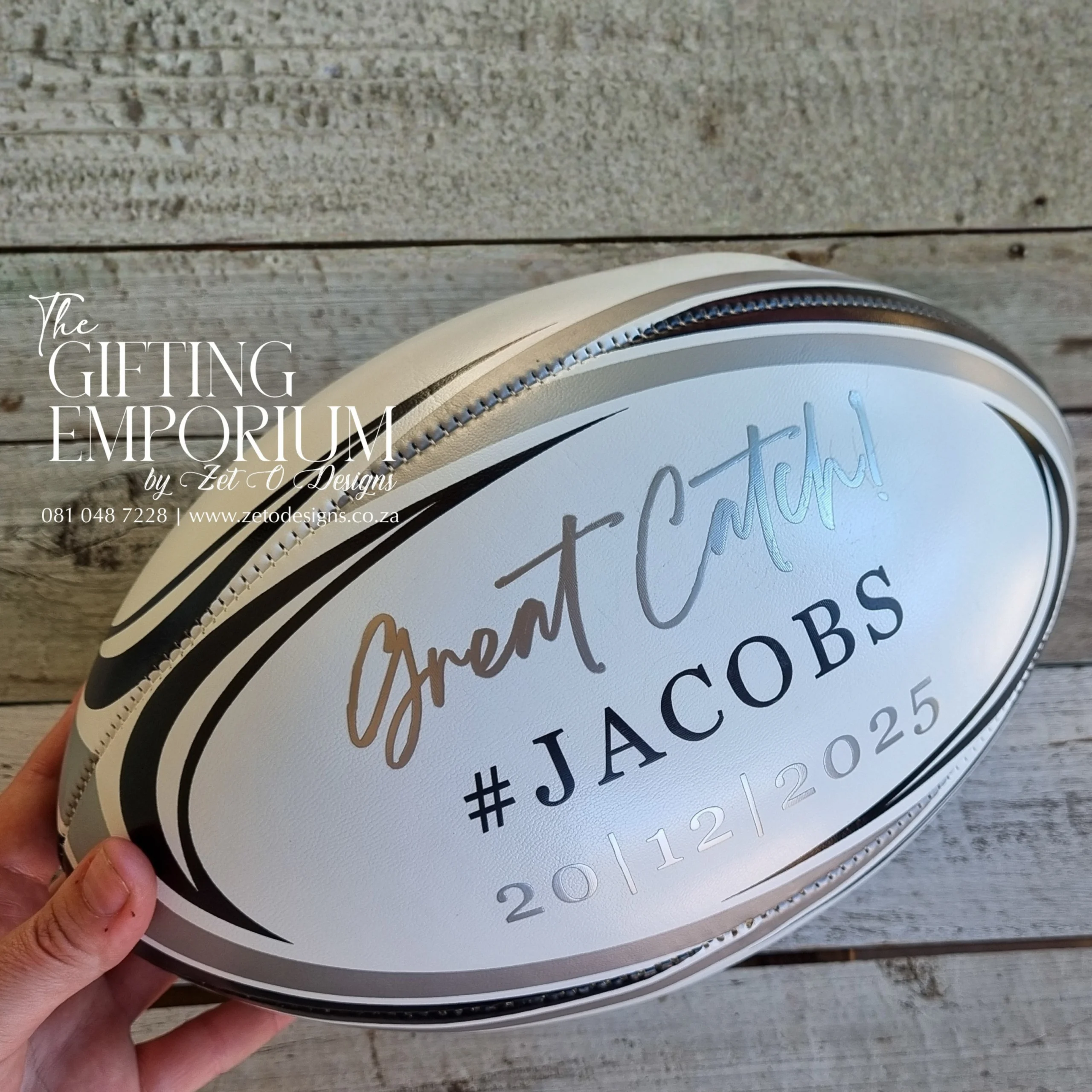 PU leather rugby ball personalised for wedding