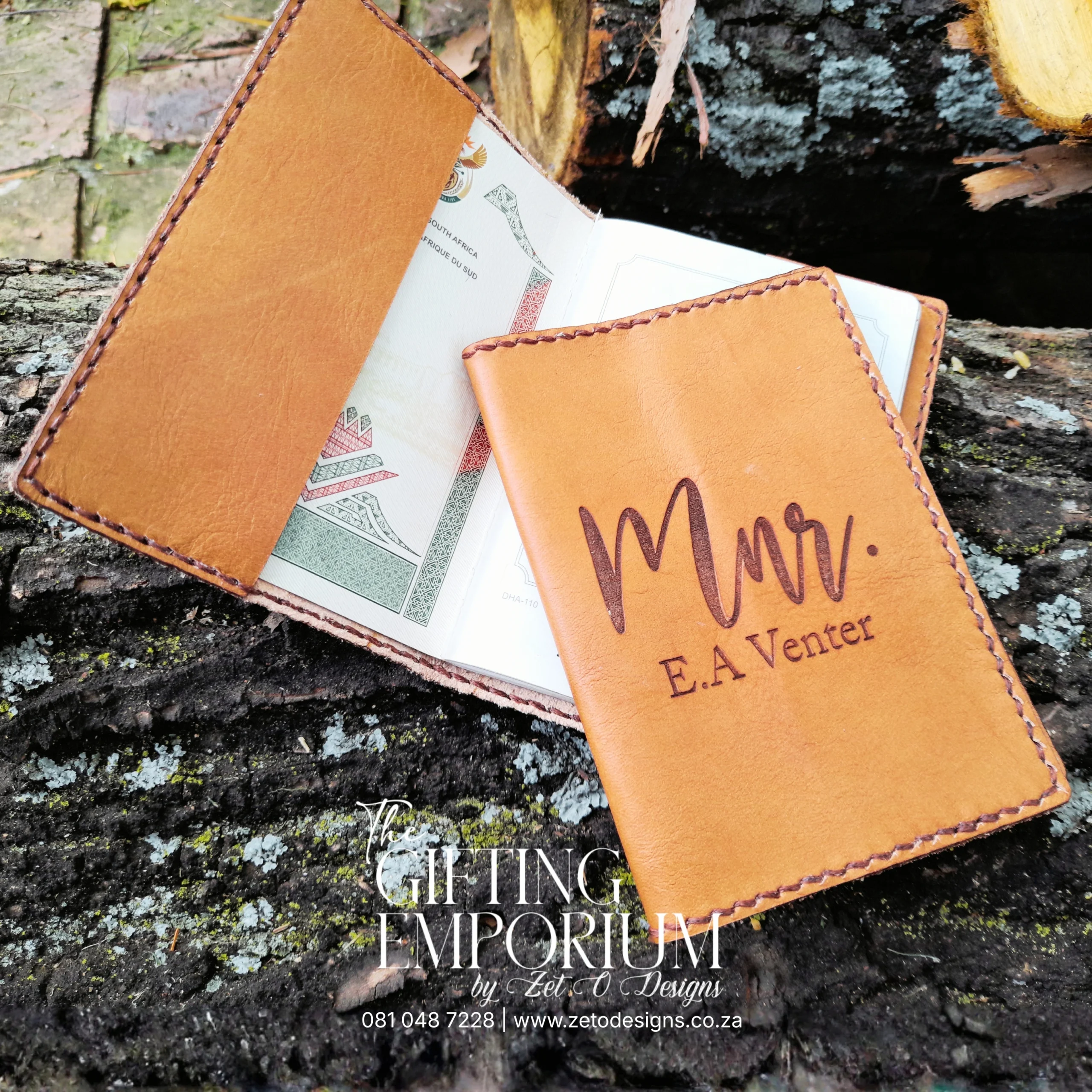 Genuine leather passport cover personalised engraving