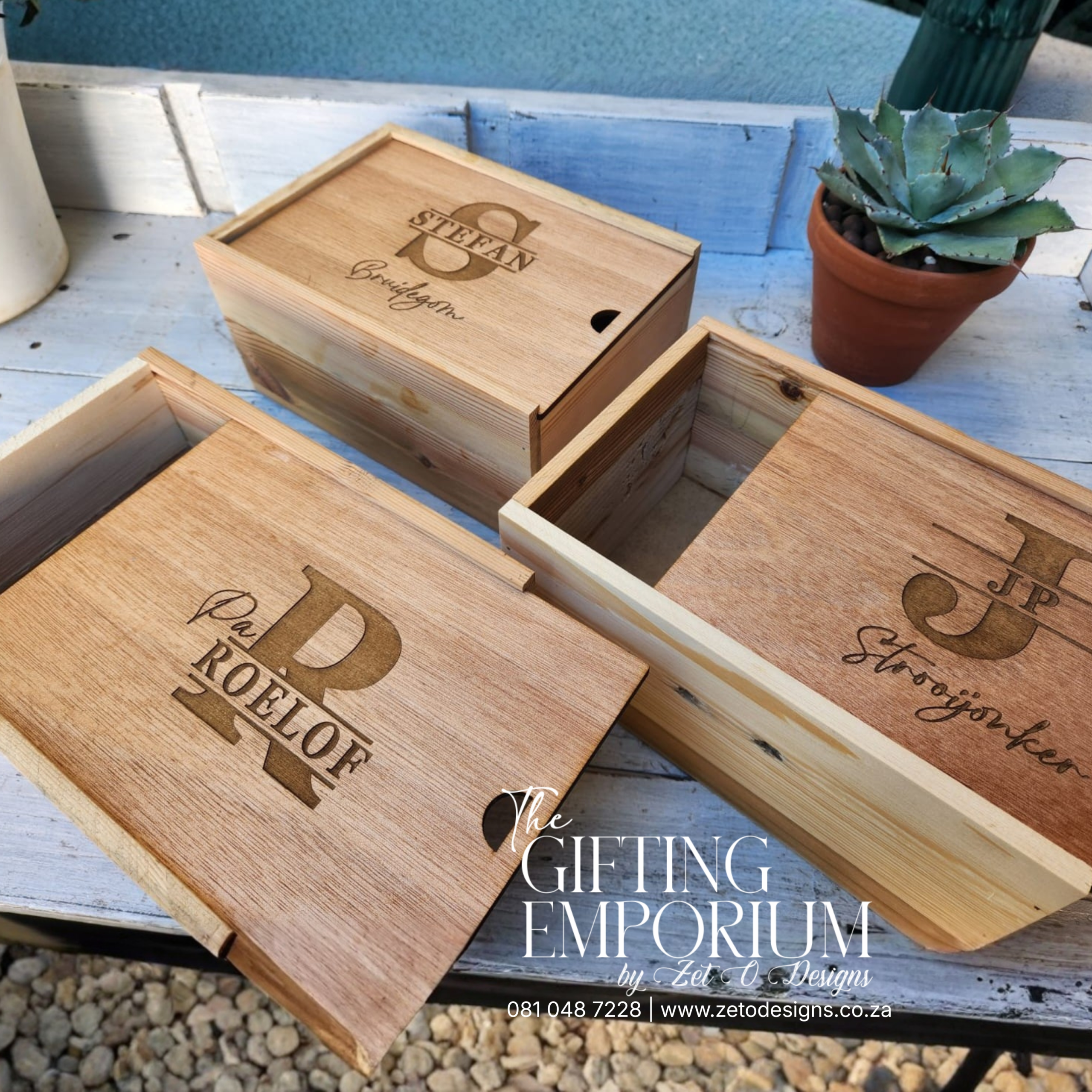 Personalised wooden gift box with custom engraving