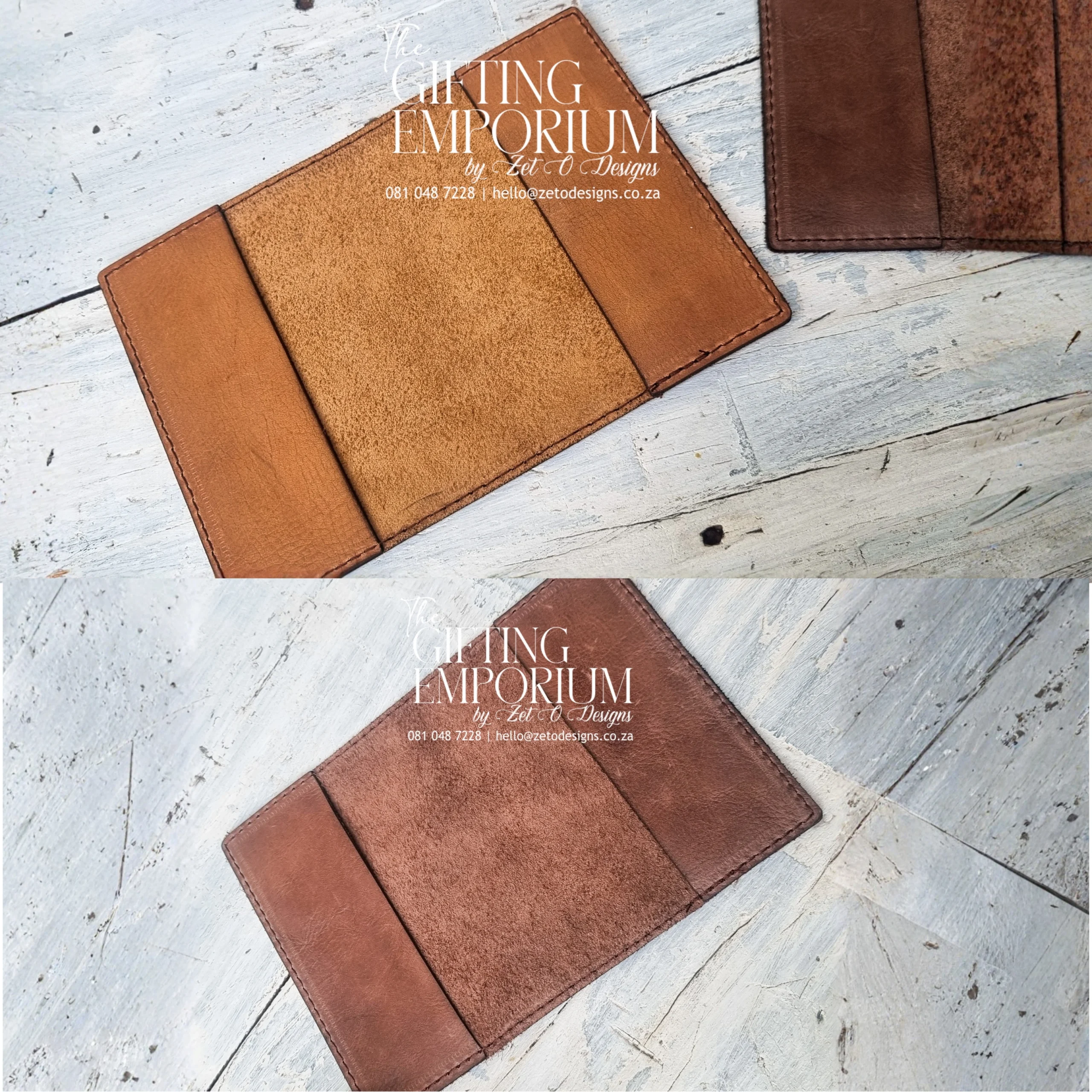 Leather passport cover open showing passport fit