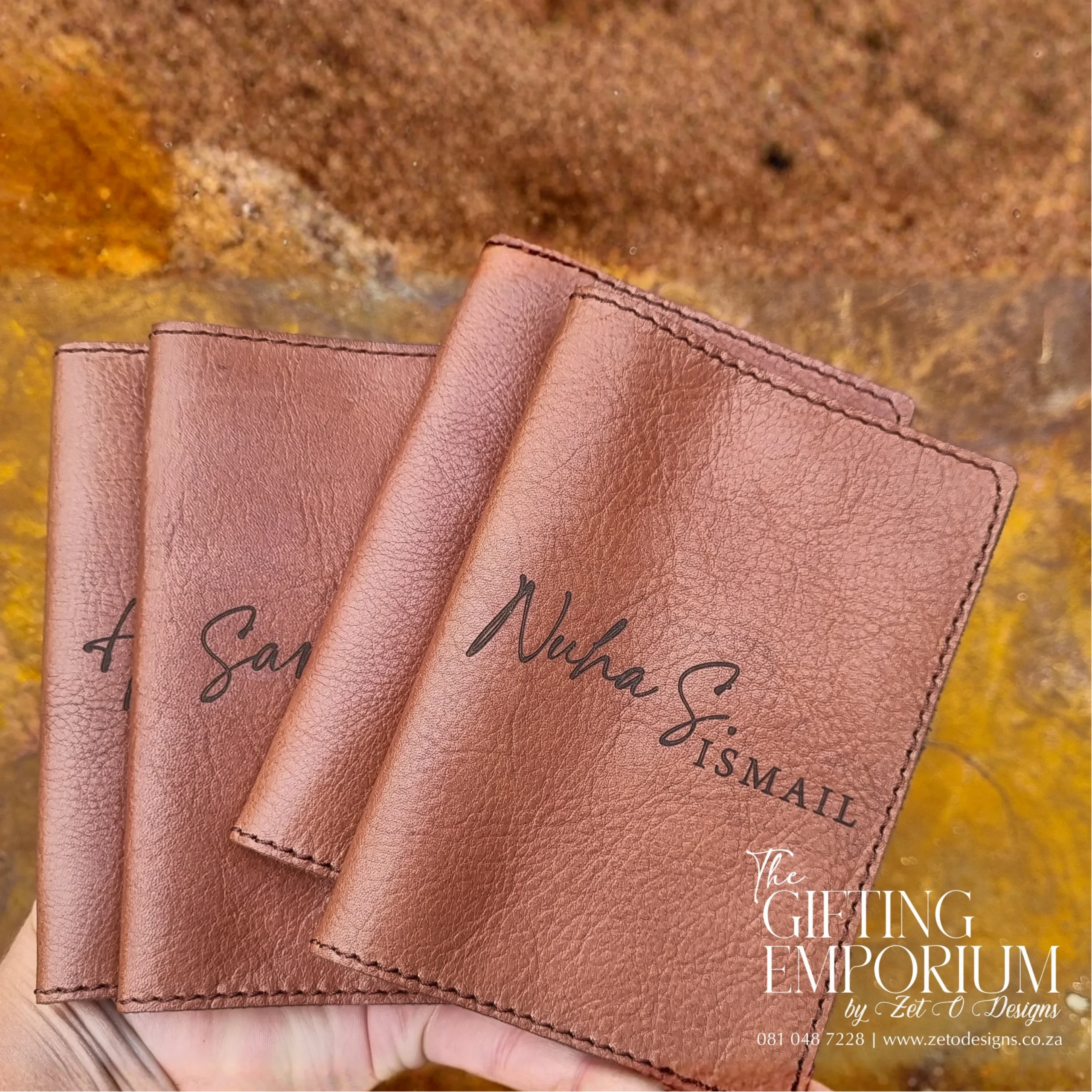 Engraved leather passport cover gift idea