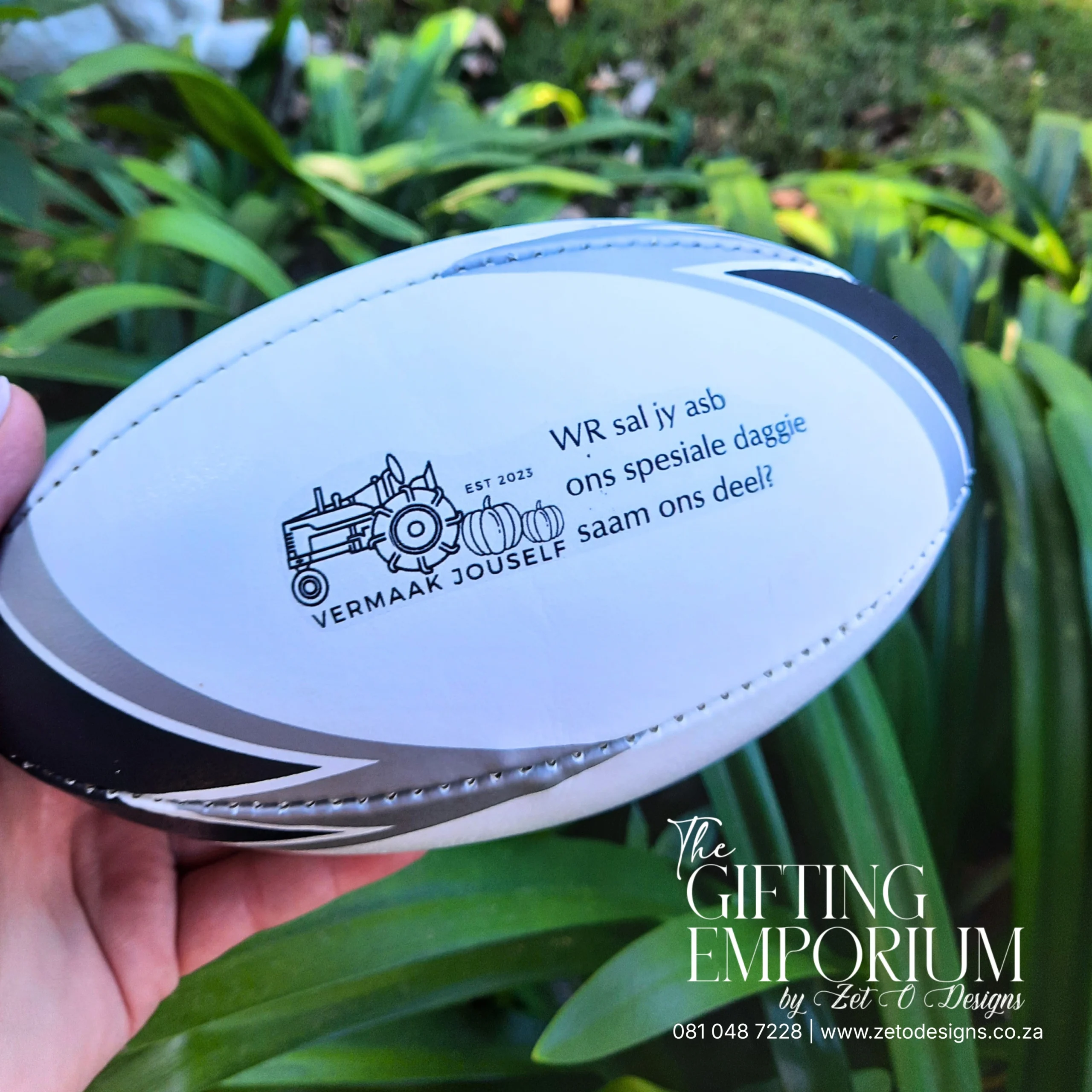 Custom printed size 2 rugby ball close-up