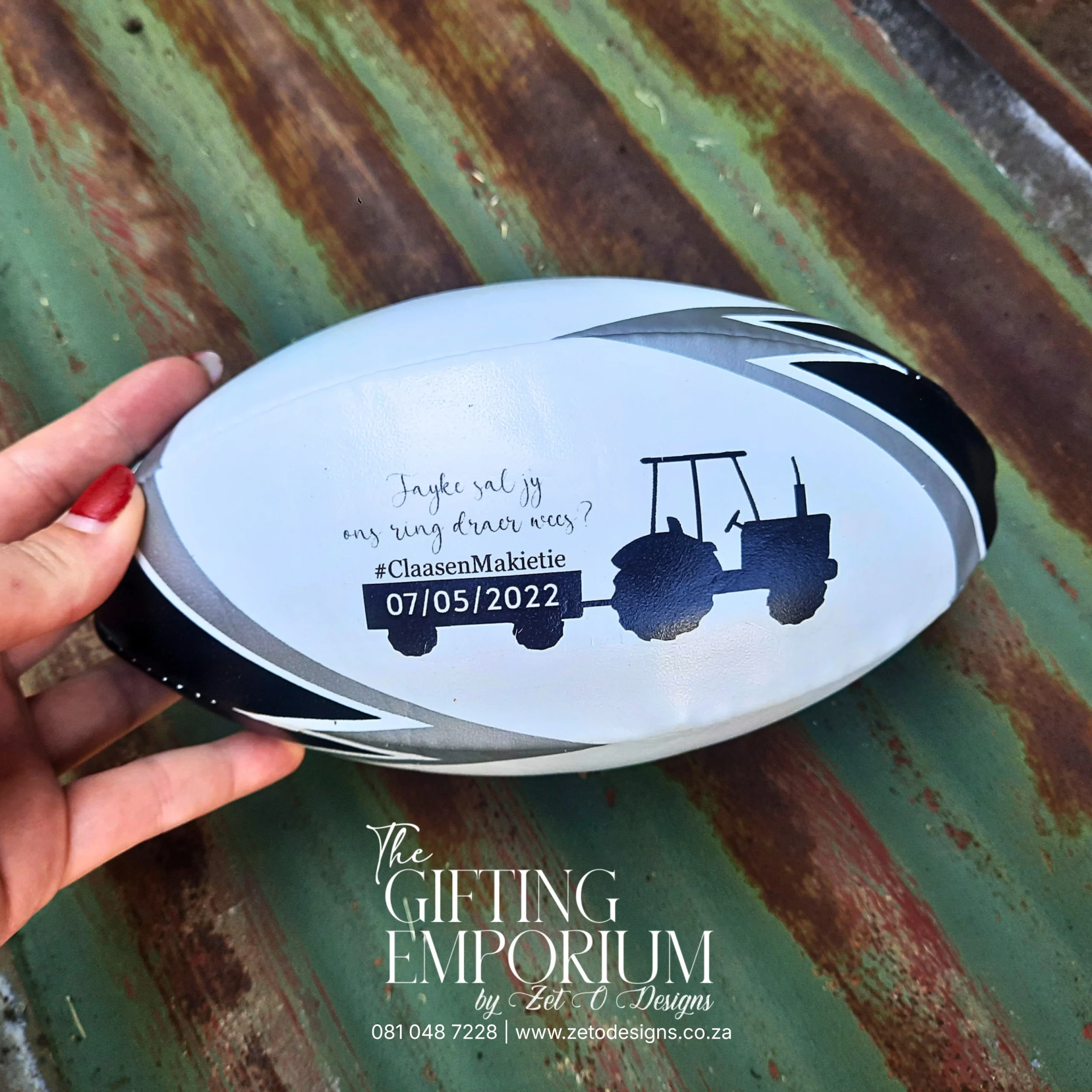 Lightweight rugby ball personalised for weddings
