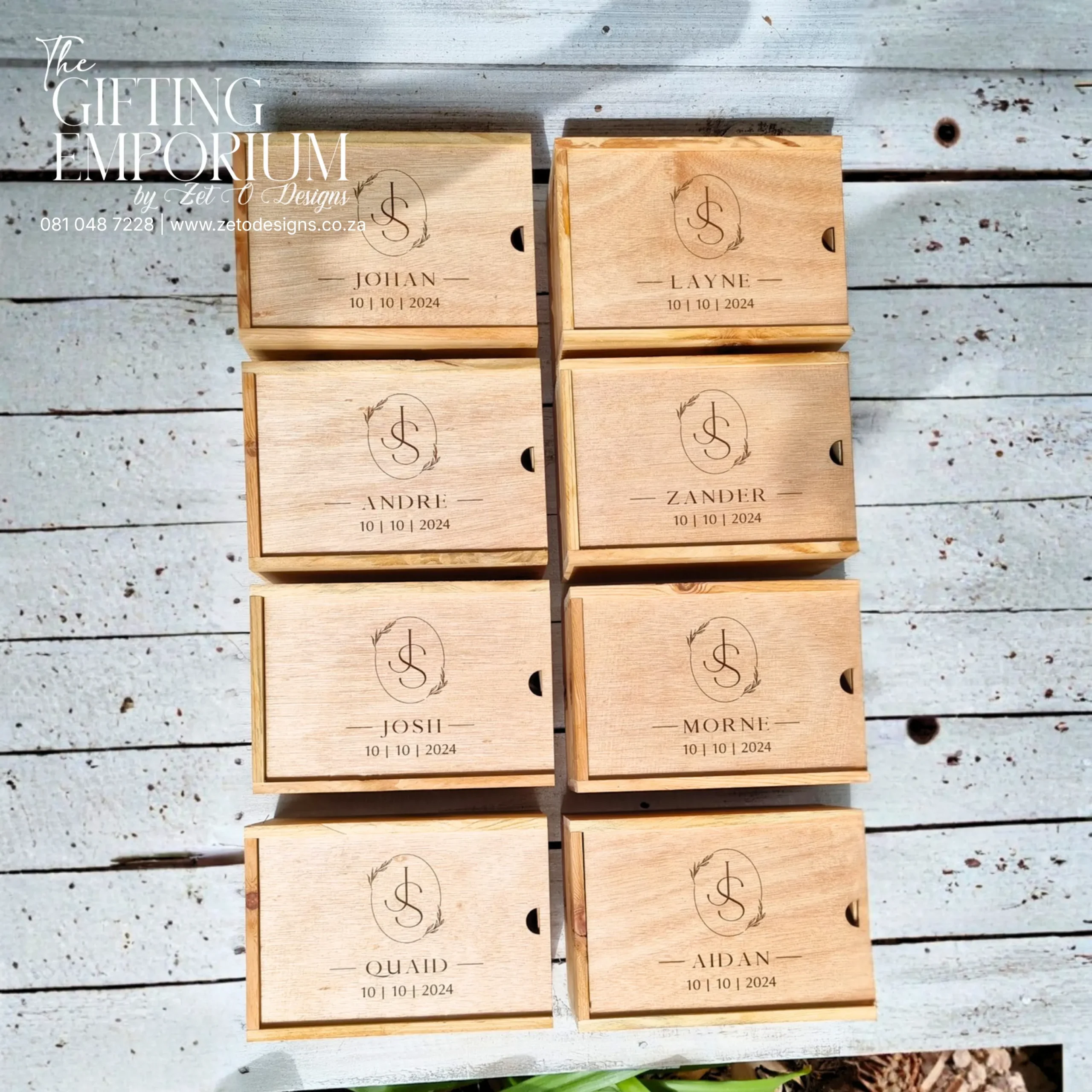 Wooden gift box with engraved name detail