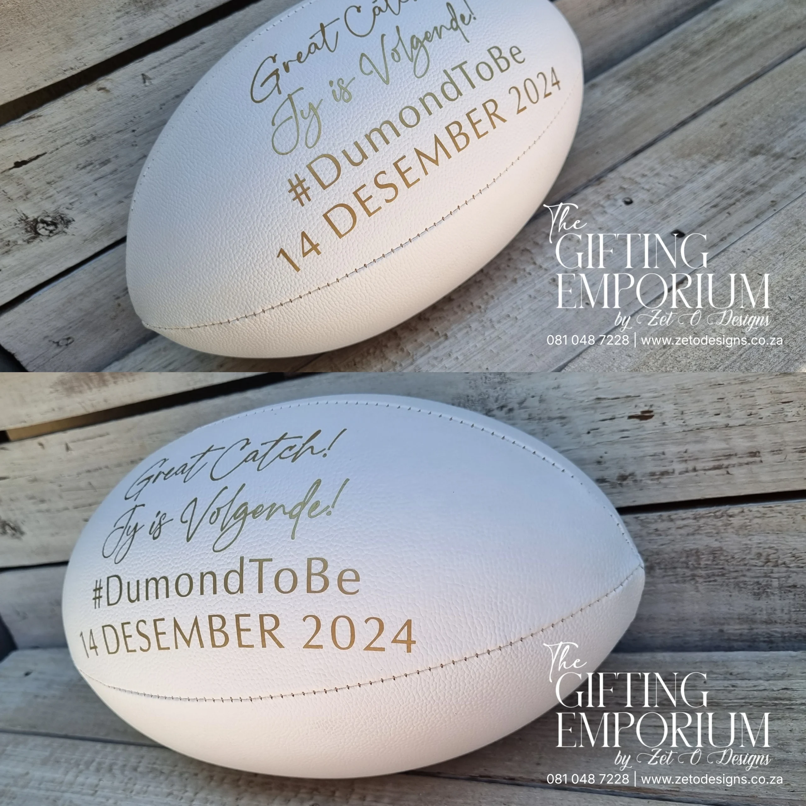 Premium leather rugby ball flat lay display