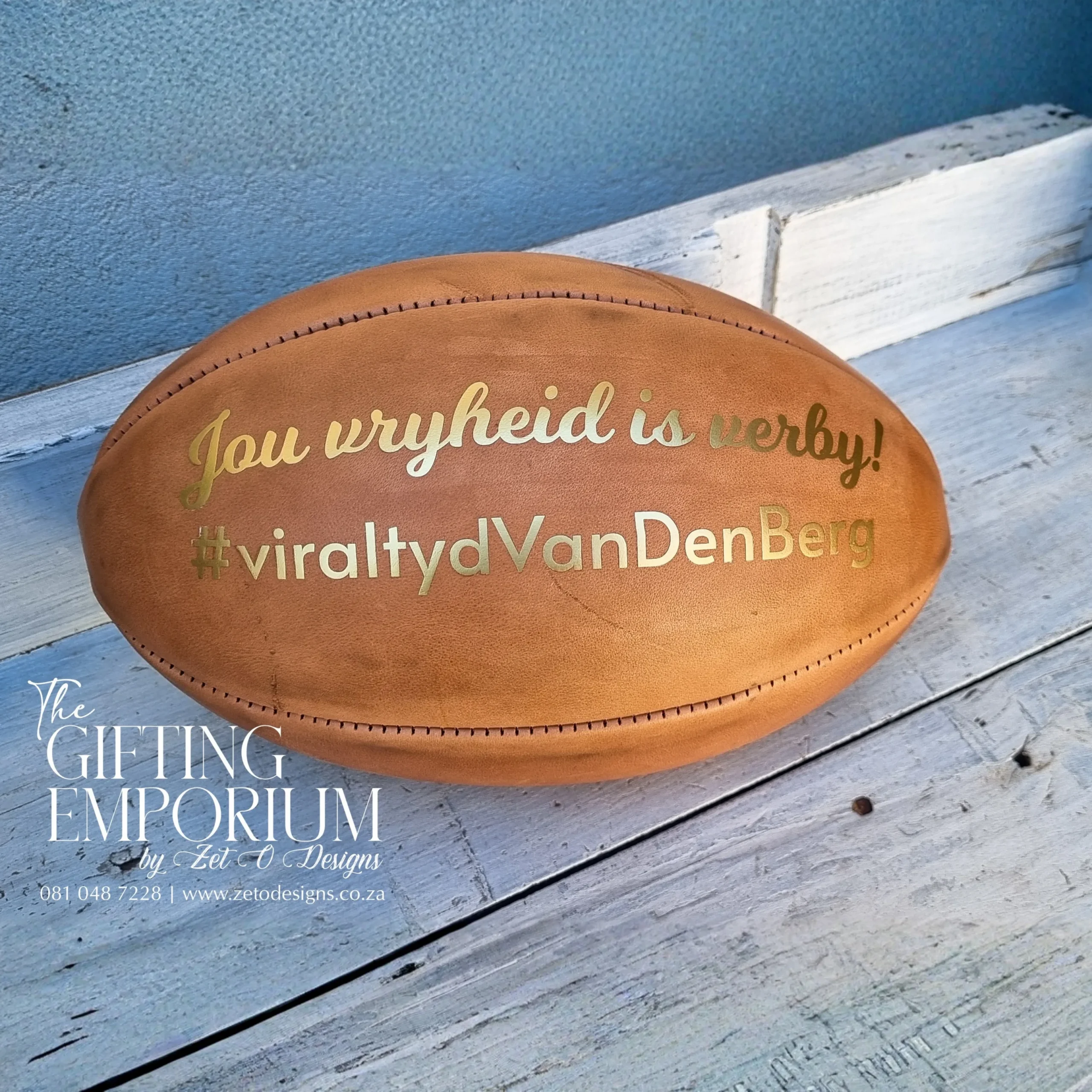 Genuine leather rugby ball display piece
