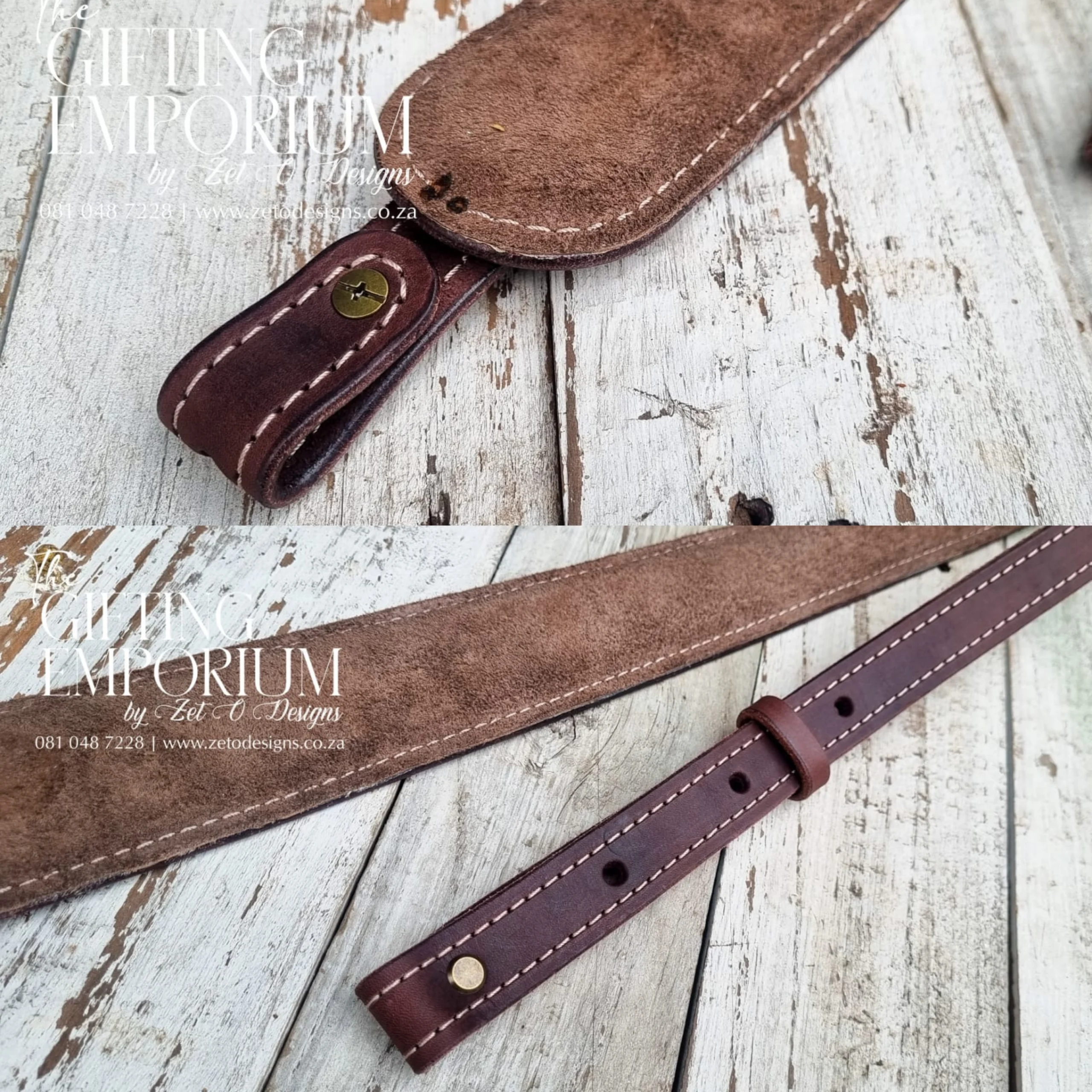 Bushveld Edition leather rifle sling displayed on a rifle against a tree