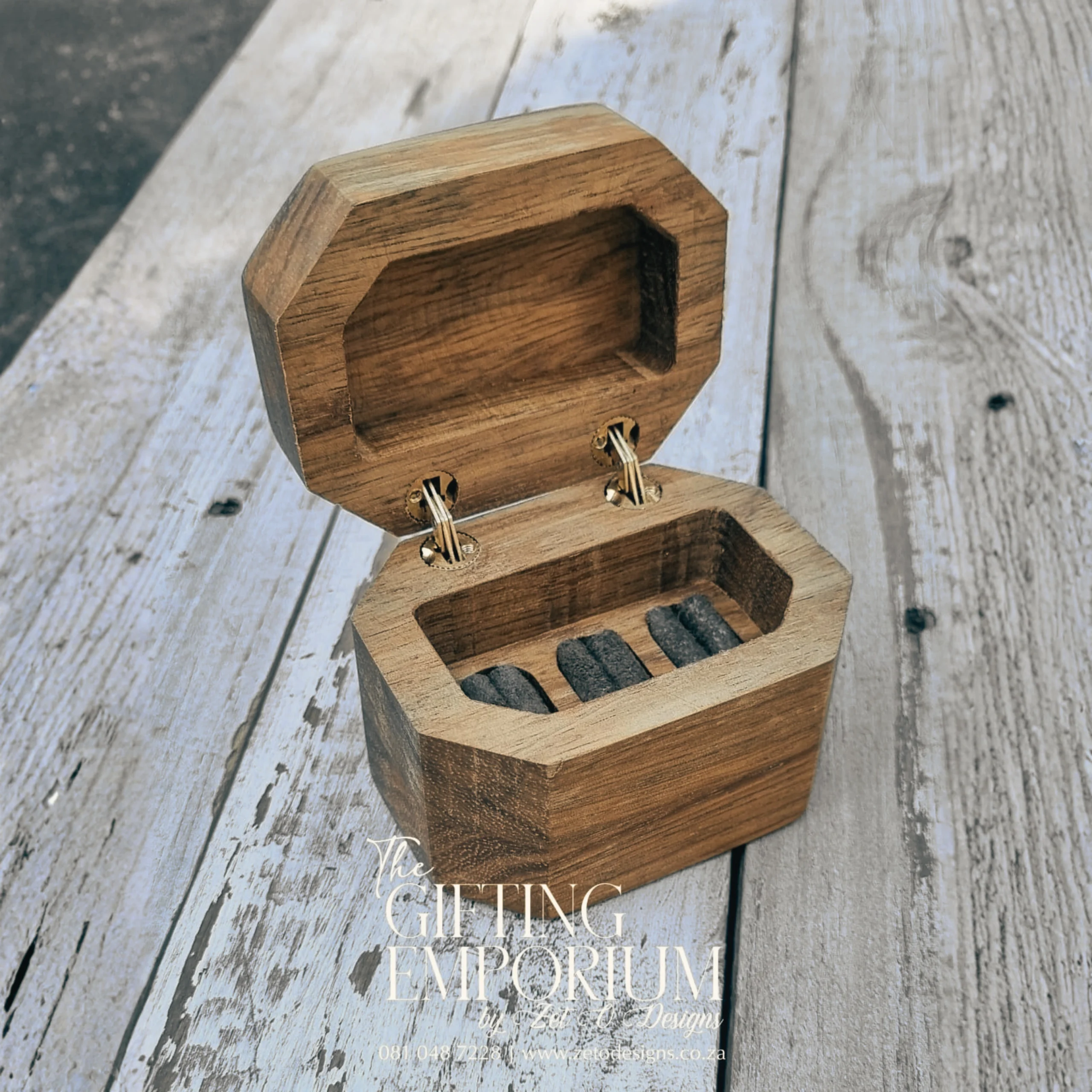 Artisan Triple Ring Box handcrafted from Ash wood