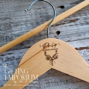 Personalised wooden hanger with engraved Kudu motif.