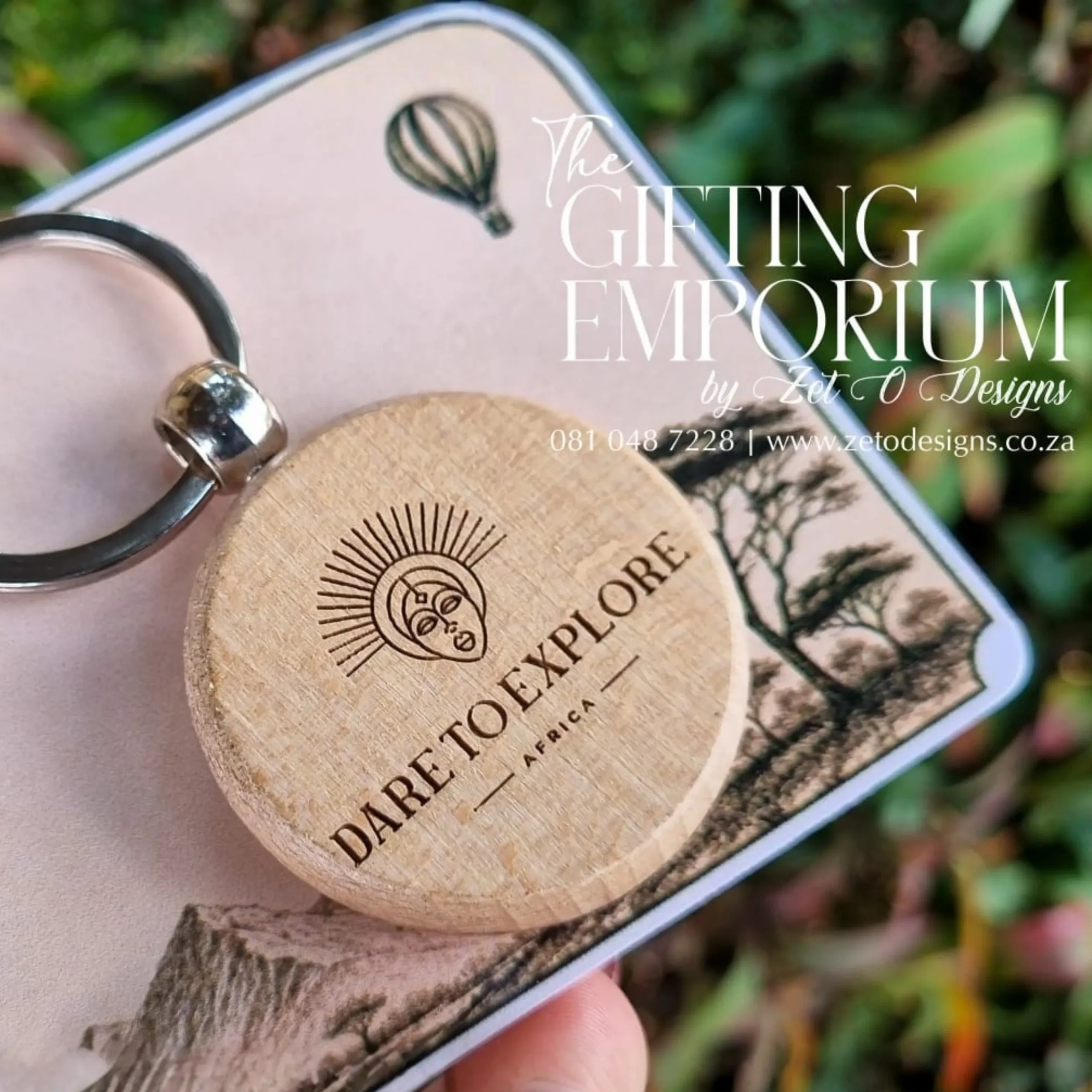 Handcrafted engraved wooden keyring ideal for corporate gifts, promotional branding and personalised keepsakes.