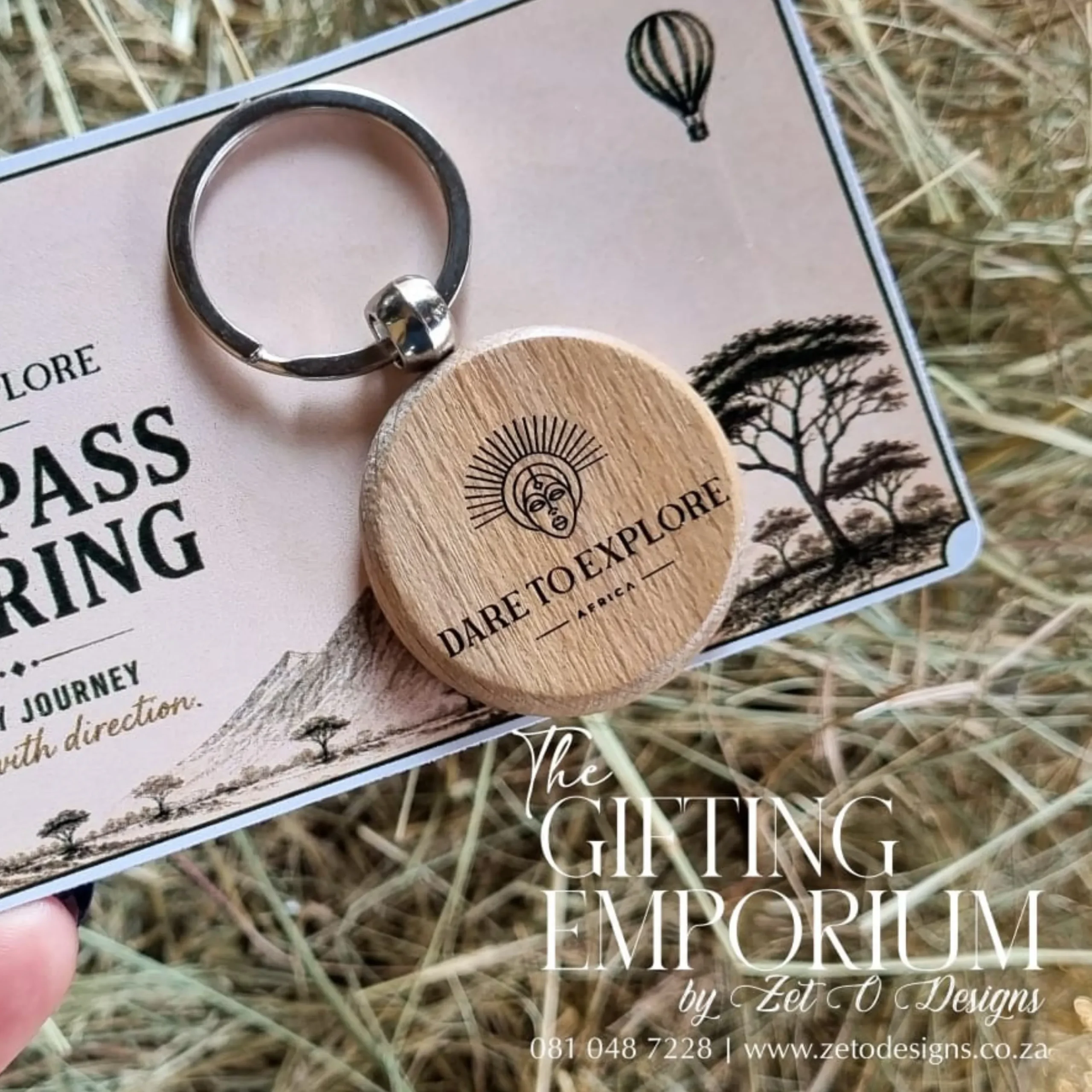Premium round wooden keyring handmade in South Africa by Zet O Designs with custom laser engraving.