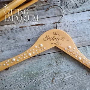 Personalised Hearts & Pearls wooden wedding hanger