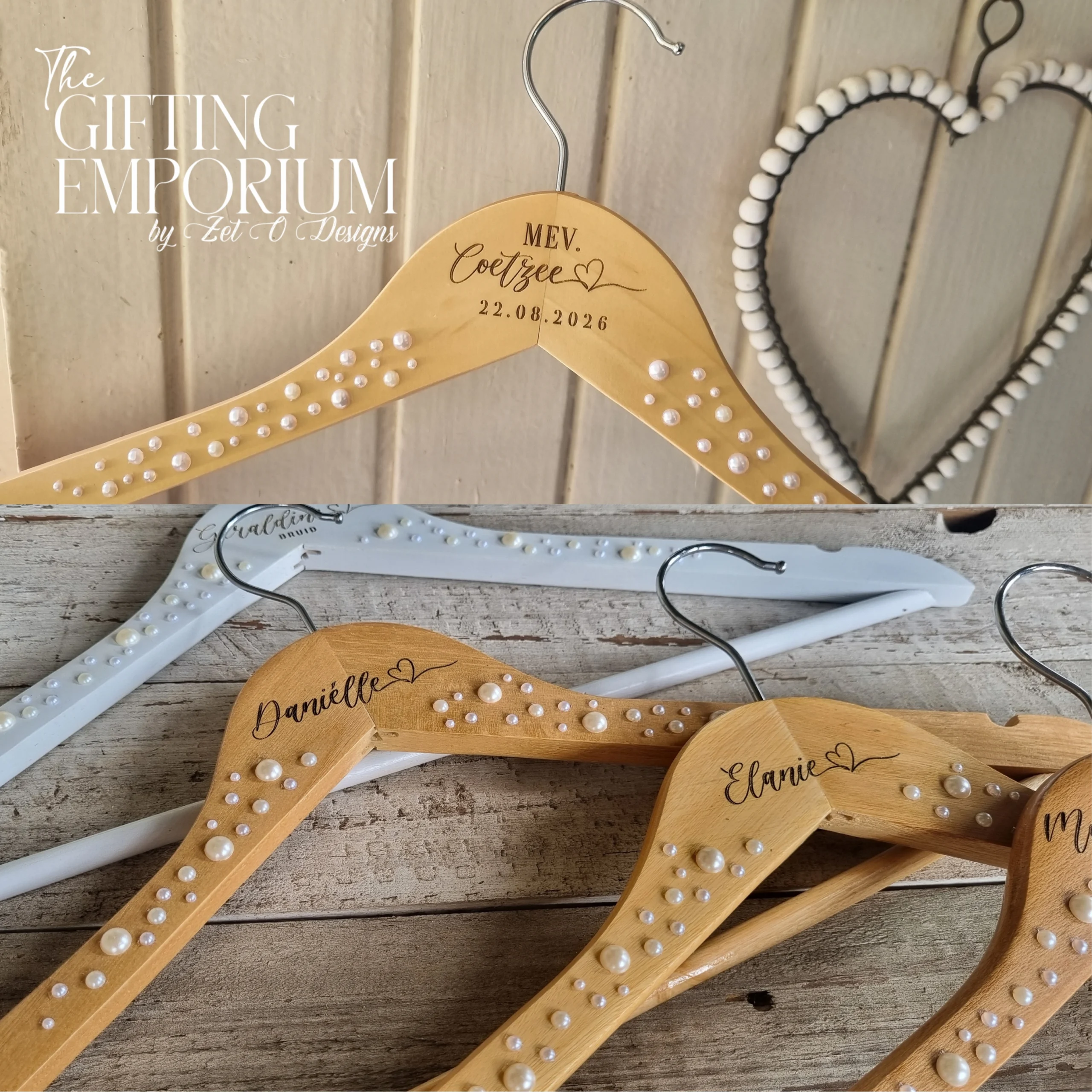 Matching Hearts & Pearls hangers for the bridal party