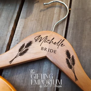 Personalised wooden wedding hanger with pampas grass motif