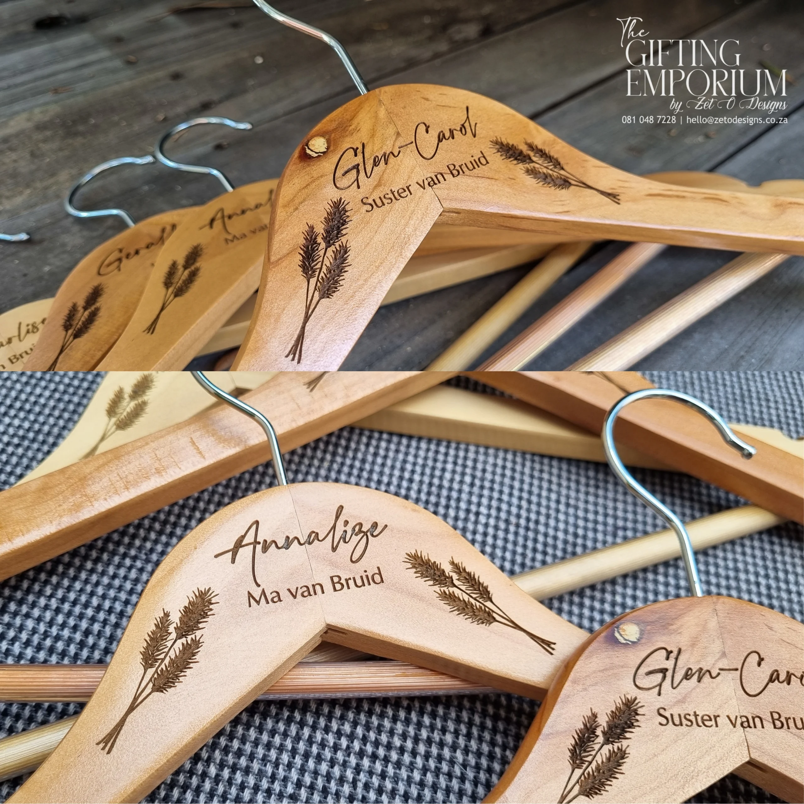 Wooden pampas motif hanger personalised with a name